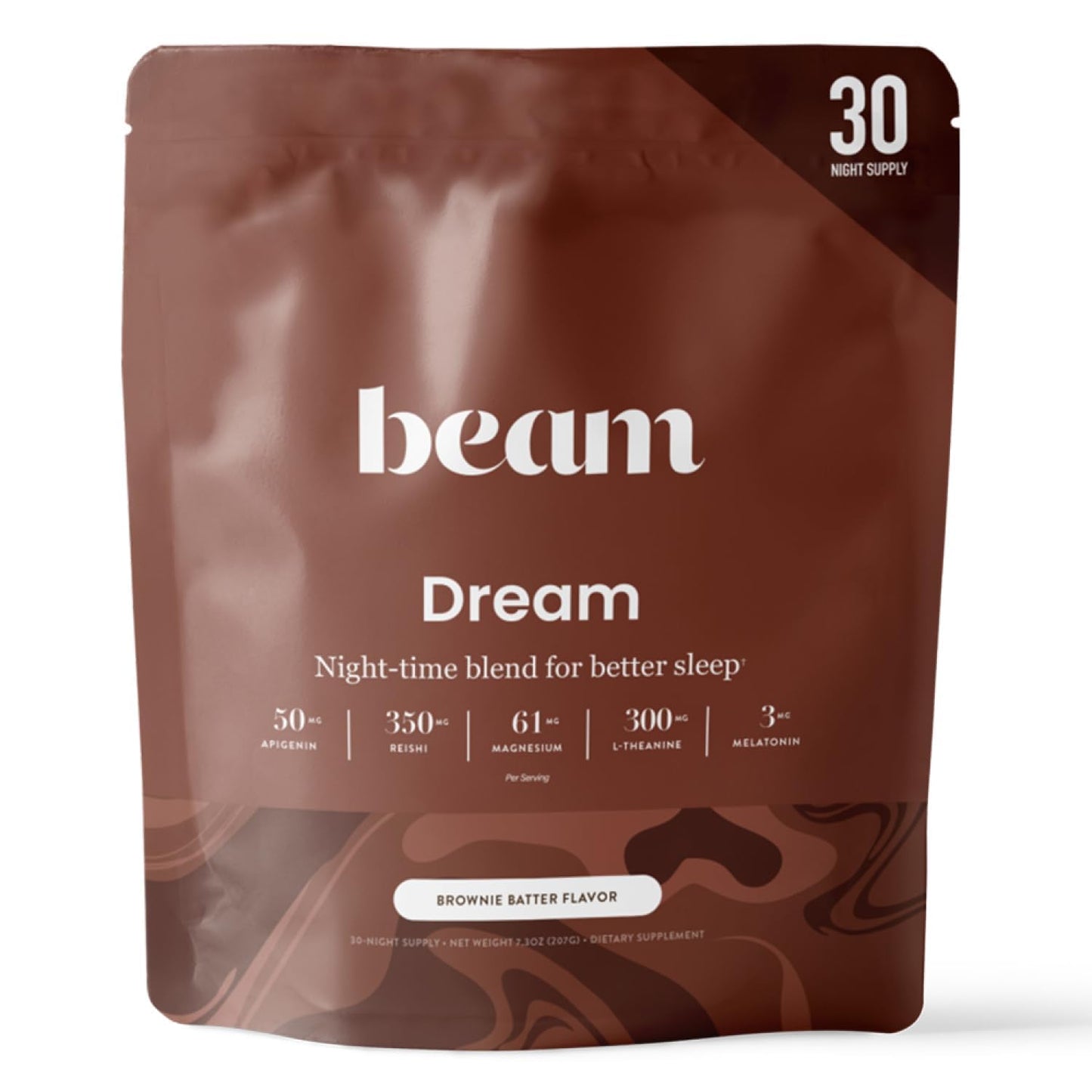 BEAM Dream Sleep Powder – Magnesium Sleep Aid for Adults with Melatonin, L-Theanine, Reishi Mushroom & Apigenin, Sleep Supplement, Sleep Cocoa Hot Chocolate Drink Mix, Brownie Batter, 30 Servings
