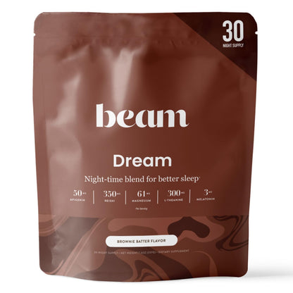 BEAM Dream Sleep Powder – Magnesium Sleep Aid for Adults with Melatonin, L-Theanine, Reishi Mushroom & Apigenin, Sleep Supplement, Sleep Cocoa Hot Chocolate Drink Mix, Brownie Batter, 30 Servings