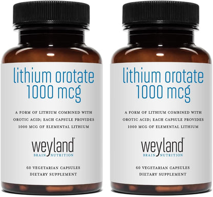 Lithium Orotate - 1000 mcg of Elemental Lithium, 60 Vegetarian Capsules (Pack of 2)
