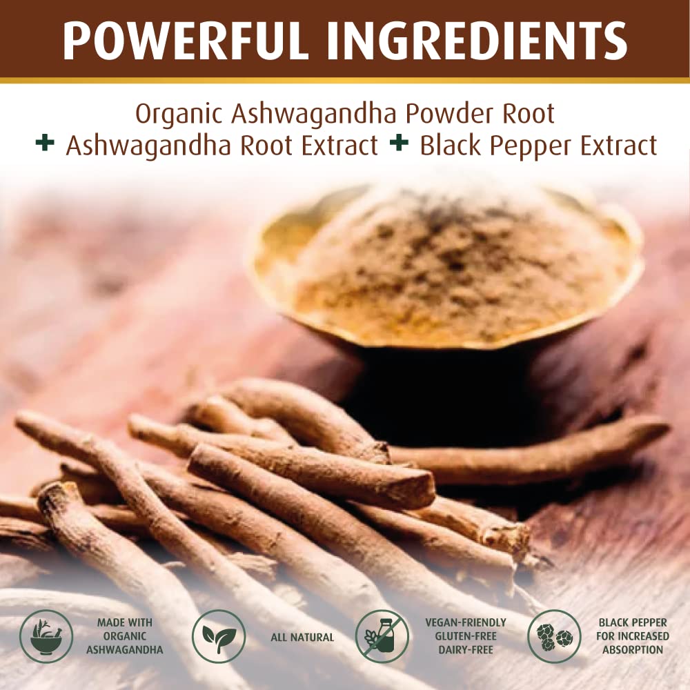 PRATIC LINE Ashwagandha Capsules 3,000 mg - 120 Vegan Cap Made with Organic