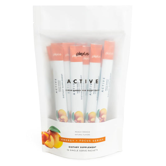 Plexus Active® Peach Mango | 100mg natural caffeine for clean energy and mental clarity. Supports nitric oxide production. 25 calories per serving