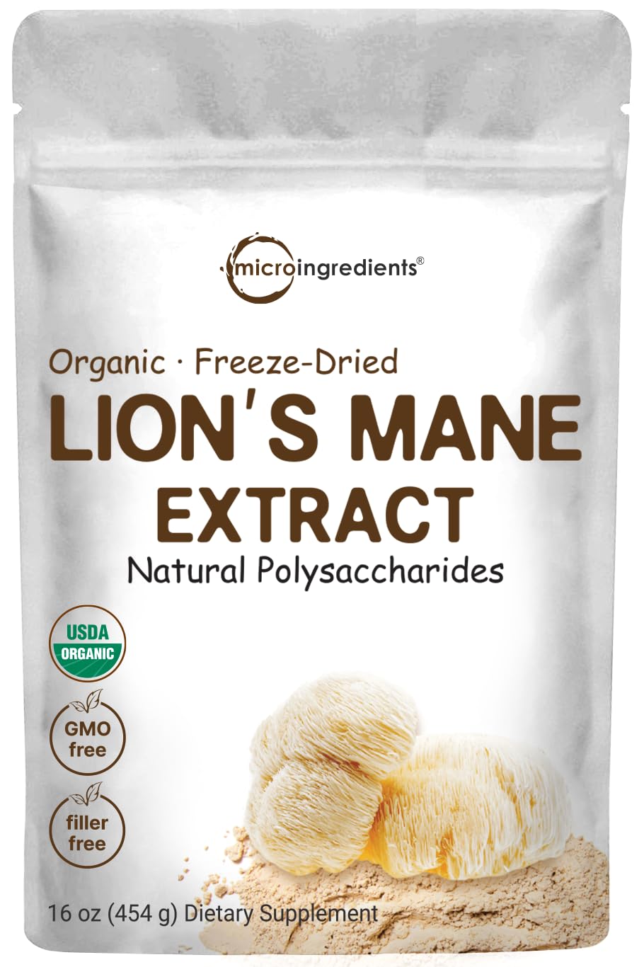 Micro Ingredients Organic Lions Mane Mushroom Supplement Powder 16 Ounce