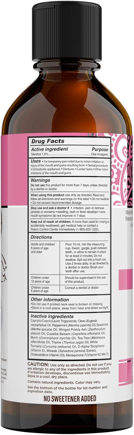 GuruNanda Oral Pain Relief Oil Pulling Mouthwash, Miswak & Clove Oil, 8oz
