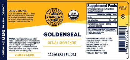Vimergy USDA Organic Goldenseal Supplement – 57 2mL (2 Droppers or 48-54 Drops) Servings (200mg Extract Per Serving). Vegan, Alcohol-Free Golden Seal herb Drops Great for Tea (115 mL)