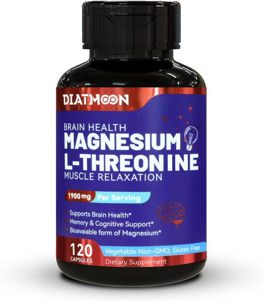 Magnesium L-Threonine 1900mg, High Absorption, 120 Vegan Capsules | Magnesium L Threonine Supplement Promotes Relaxation & Wellness, Non-GMO, Gluten Free for Men & Women