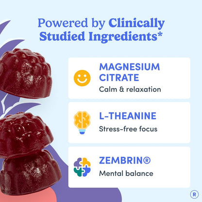 FIRST DAY Magnesium Gummies for Women, L-Theanine, Melatonin-Free, 60ct | Vegan strawberry Magnesium for Women, citrate, L-theanine and Zembrin; melatonin-free nighttime relaxation support.