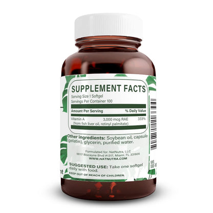 Natural Nutra Vitamin A 10000 IU Softgels, Vitamin A 100 Count | 10000 IU Per Softgel,Supports Eye Health,Supports Skin Health,Gluten Free