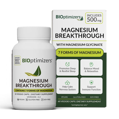 BIOptimizers Magnesium Breakthrough Supplement with 500mg - 7 Forms of Magnesium: Glycinate, Malate, Citrate, and More - Natural Support for Sleep and Cognitive Function -60 Capsules- Calming Vitamins