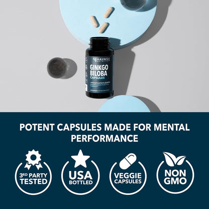 Ginkgo Biloba 120mg with Phosphatidylserine, Nootropic Supplement, 60 Count | Nootropic Brain Health, Memory and Focus Supplement, Supports Cognitive Function & Mental Clarity, 2-Month Supply