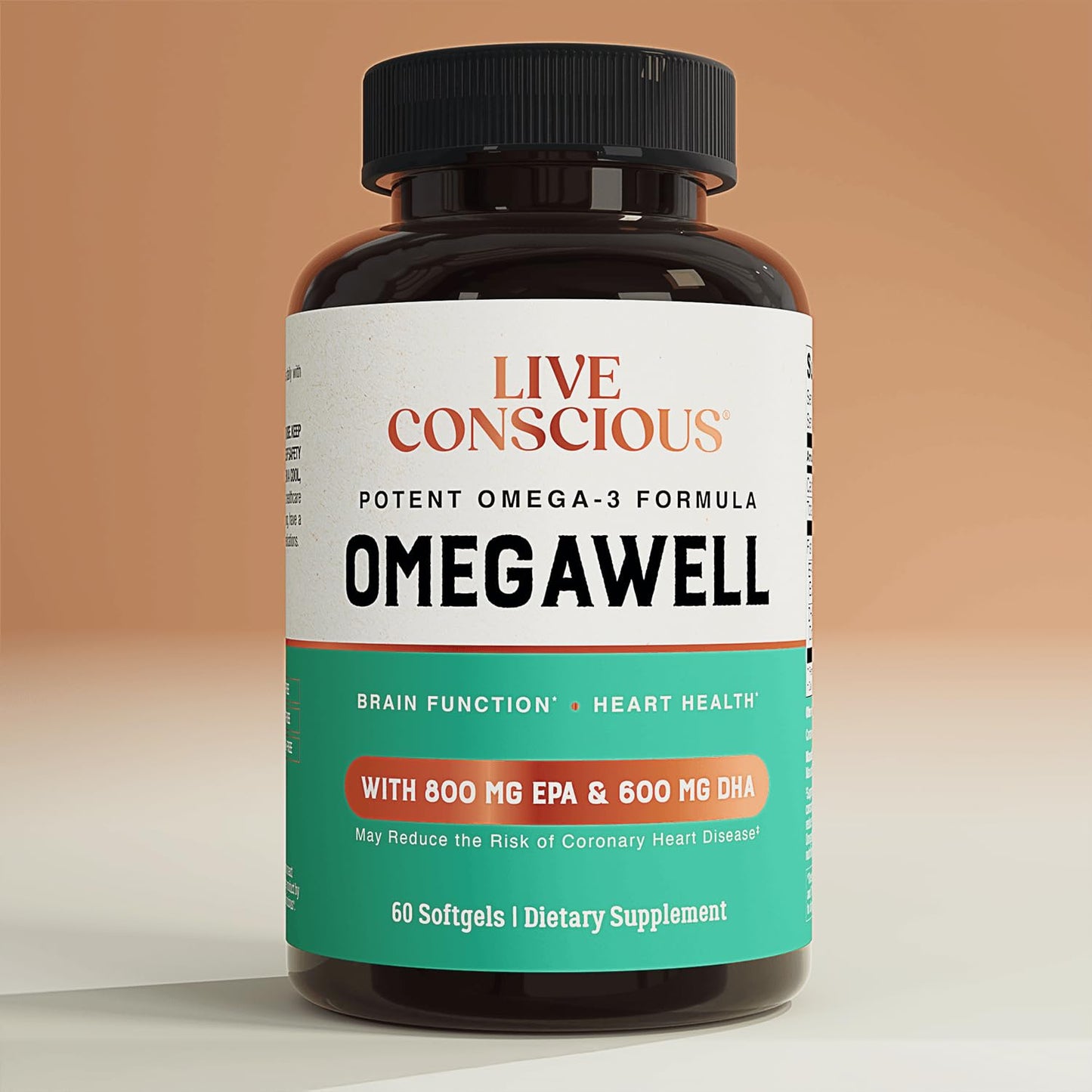 Live Conscious OmegaWell Omega 3 Fish Oil - 2000mg Capsules: Heart, Brain, & Joint Support - 800 mg EPA 600 mg DHA - Sustainably Sourced - Softgels - 30 Day Supply