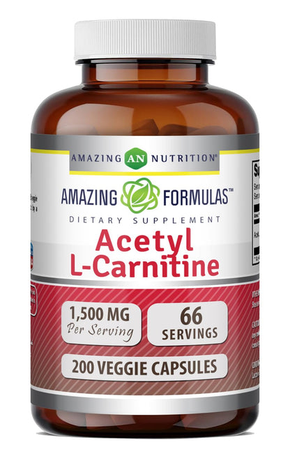 Amazing Formulas Acetyl L-Carnitine | 1500 per Serving Supplement | Vegetarian Capsules | Non-GMO | Gluten-Free | Made in USA (1 Pack | 120 Count)
