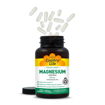 Target-Mins Magnesium with Silica 300 mg 120 Vegetarian Capsules | Vegan, gluten-free blend of 5 magnesium forms. Supports muscle, bone, and immune health