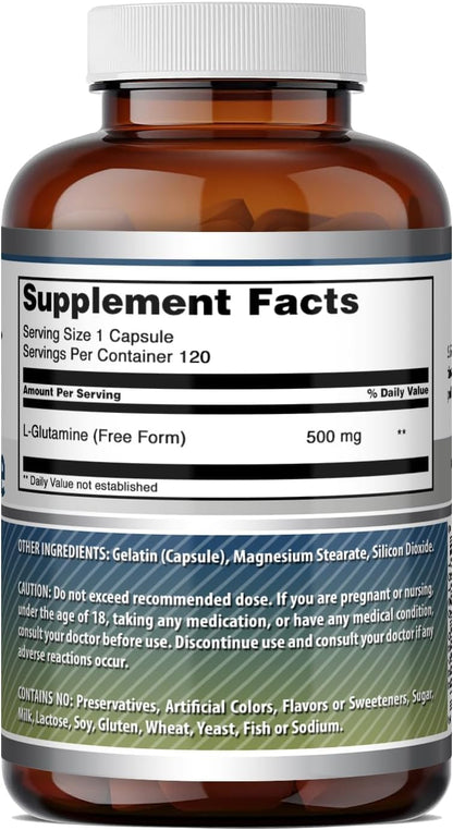 Amazing Formulas L-Glutamine Amino Acid Supplement | 500 Mg | Capsules | Non-GMO | Gluten-Free | Made in USA (1 Pack | 120 Count)