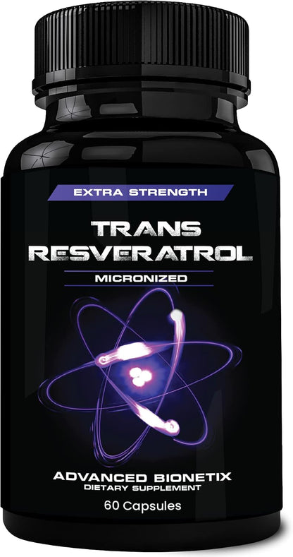 Advanced Bionetix 2X Potency Micronized Trans Resveratrol Supplement. 1200mg per 2 Capsules. High Absorption Antioxidant Formula. Promotes Anti Aging, Cognitive Support & Heart Health