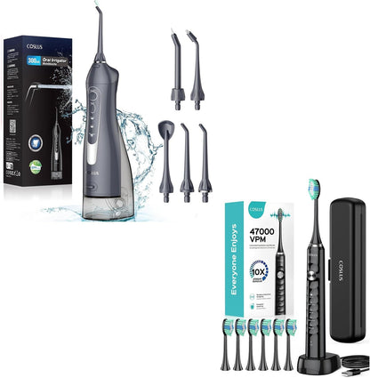 COSLUS Water Dental Flosser Teeth Pick: Portable Cordless Oral Irrigator 300ML Rechargeable and Electric Toothbrush for Adults Kids Wireless Rechargeable Tooth Brush