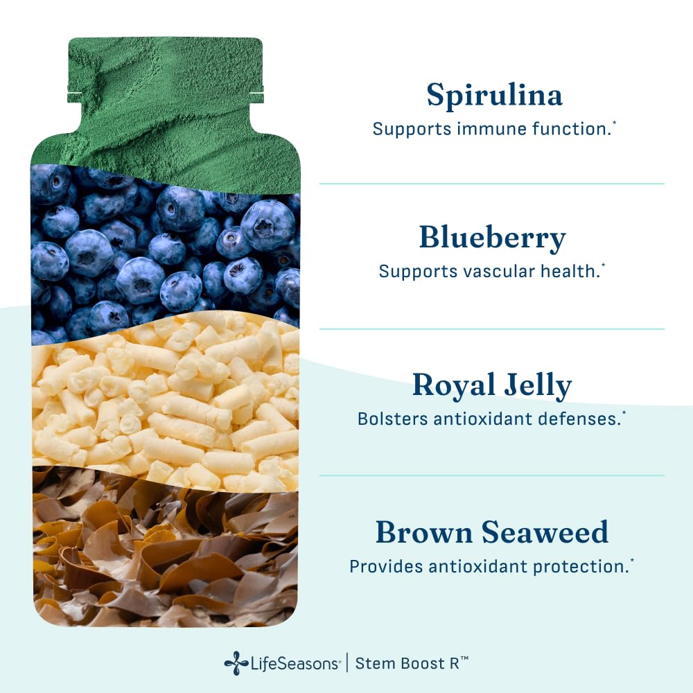 LifeSeasons Stem Boost-R - Stem Cell Support - Naturally Repair Damaged Tissue - Vitamin Supplement Rich in Antioxidants - Royal Jelly, Spirulina, Blueberry, Brown Seaweed & L-Carnosine - 120 Capsules