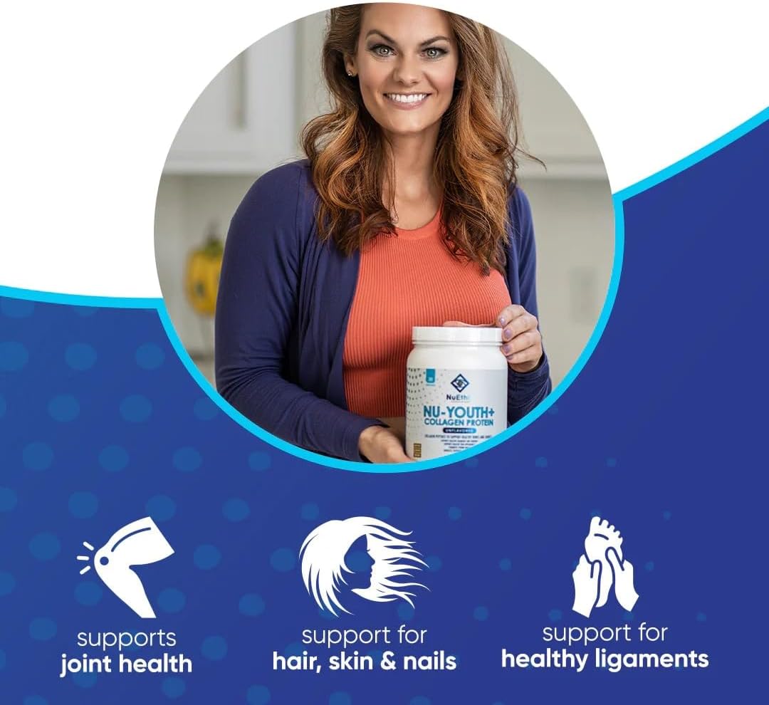 NuEthix Formulations Nu-Youth + Collagen Protein, Collagen Peptides, May Help Support Bones and Joints Dietary Supplement, 30 Servings