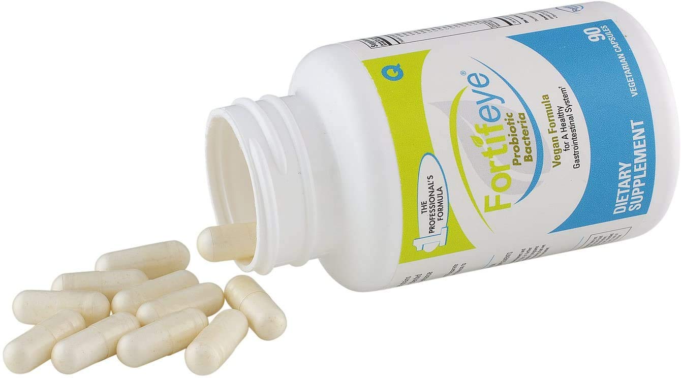 Fortifeye Probiotic Bacteria Vegan Supplement with Digestive Enzymes 90 Capsules 30 Day Supply - Probiotics for Digestive Health Women, Men & Kids, Supports Digestion, Bloating and Ocular Systems
