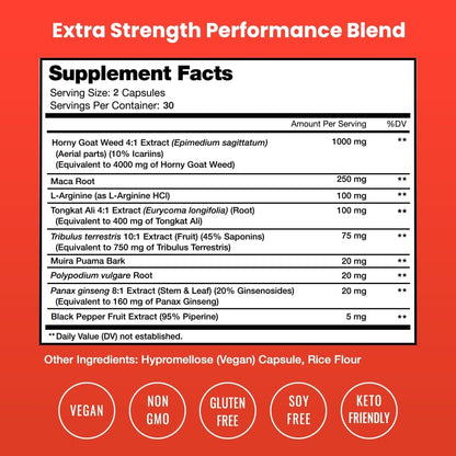 NutraChamps Horny Goat Weed, 1000mg Epimedium Energy Supplement, 10X Strength Icariin, Ginseng, Tribulus & Maca Pills for Women & Men, Enhanced Absorption with Black Pepper, 60 Vegan Capsules