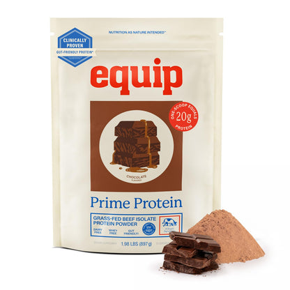 Equip Prime Chocolate Protein Powder - Gut-Friendly, No Sugar Protein Shake Powder with Grass-Fed Beef & Natural Collagen - Rich & Creamy Mix - 21g Per Serving - Whey & Dairy-Free (30 Scoops)