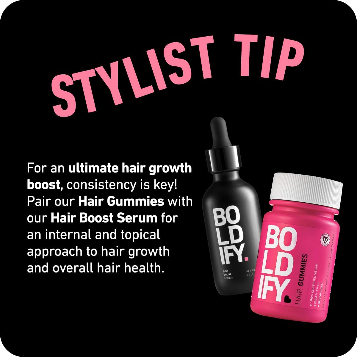 Boldify Sugar Free Biotin Gummies - Fast Acting Vegan Hair Skin and Nails Vitamins