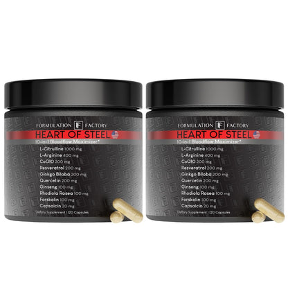 Formulation Factory Heart of Steel Nitric Oxide Supplements for Men & Women, Nitric Oxide Booster for Blood Flow & Circulation with L-Citrulline 1000mg, L-Arginine, CoQ10 & Resveratrol - 120 Capsules