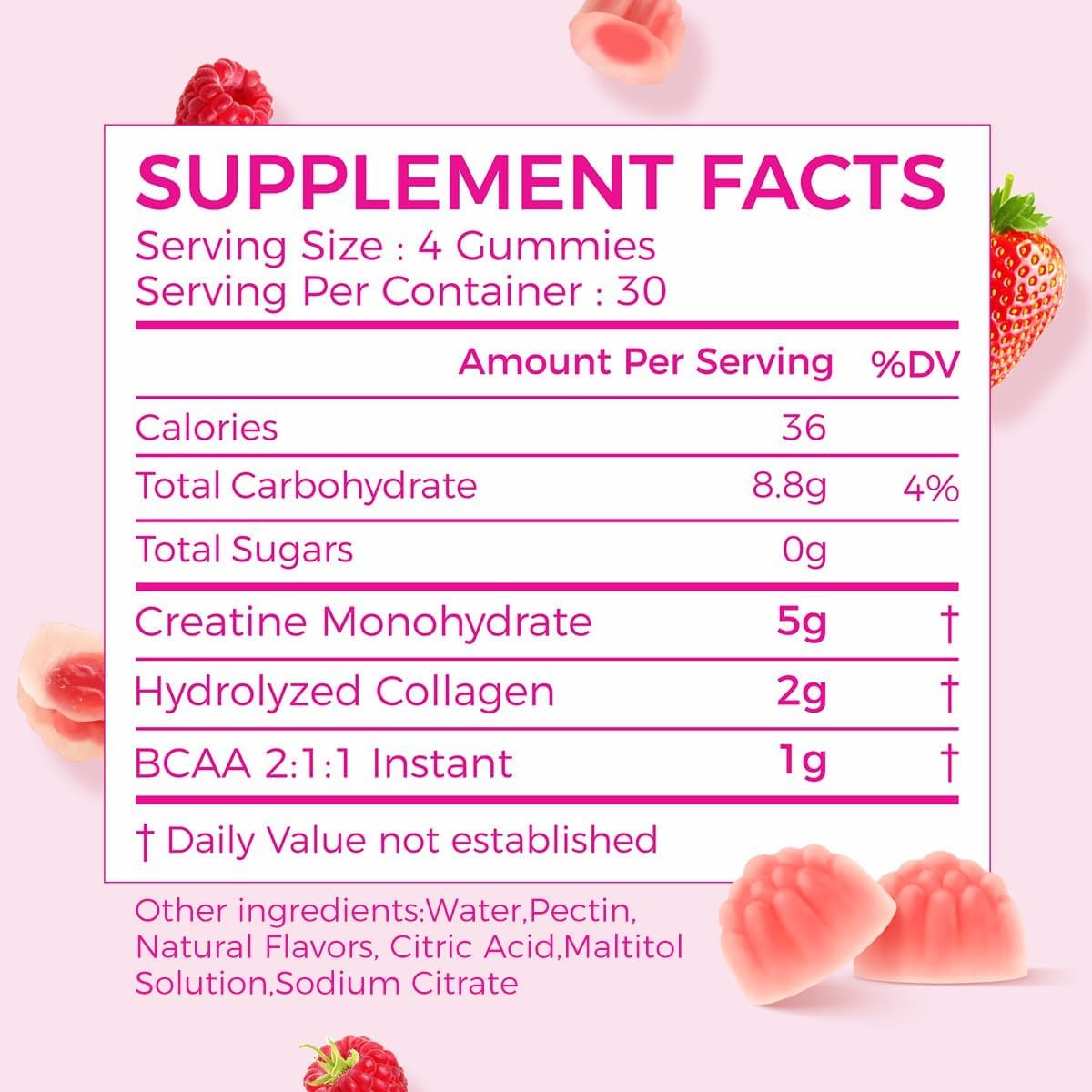 AiVital™ Creatine Gummies for Women, 5g Creatine Monohydrate Gummies +2g Collagen +1g BCAA, Women-Specific Formula, Sugar Free, 30 Servings, 120 Counts (Berry)