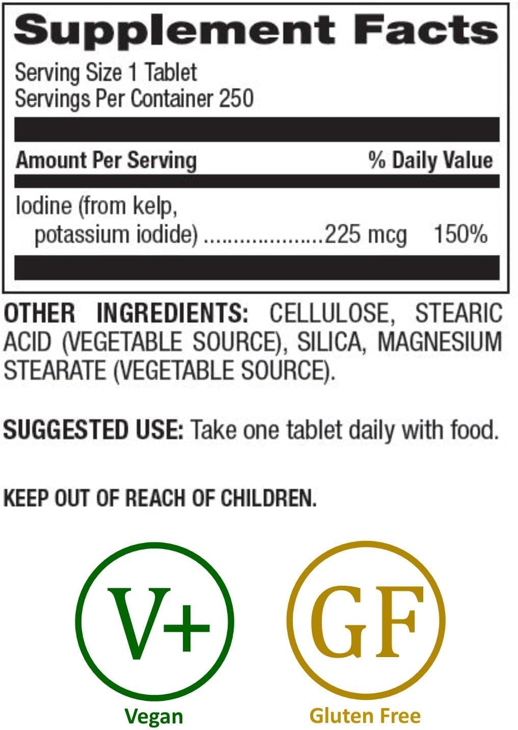 Natural Nutra Kelp Iodine with Potassium Iodide 225 mcg, 100 Tablets | Thyroid Support Supplement with Vegan Sea Kelp, Immune Strength & Metabolism Balance Formula for Daily Wellness Support