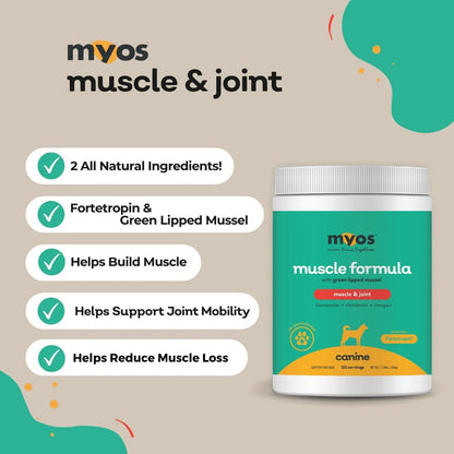 MYOS Muscle & Joint Dog Supplement with Fortetropin and Green Lipped Mussel - Dog Hip and Joint Supplement for Strength and Mobility - Glucosamine and Omega 3 for Dogs - 198g