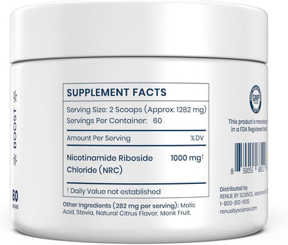 Renue By Science Nicotinamide Riboside | 1000mg Nicotinamide Powder - High Strength NR NAD Powder Sublingual Citrus Burst Flavor | Manufactured in the USA & Third-Party Tested | 60 Servings