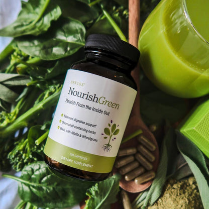 SPRIGS NourishGreen Detoxification Supplement, 120 Capsules | Natural Organic Herbs & Greens for a Daily Detox to Support Your Liver & Mitochondria | Balance Your Body's Internal Environment