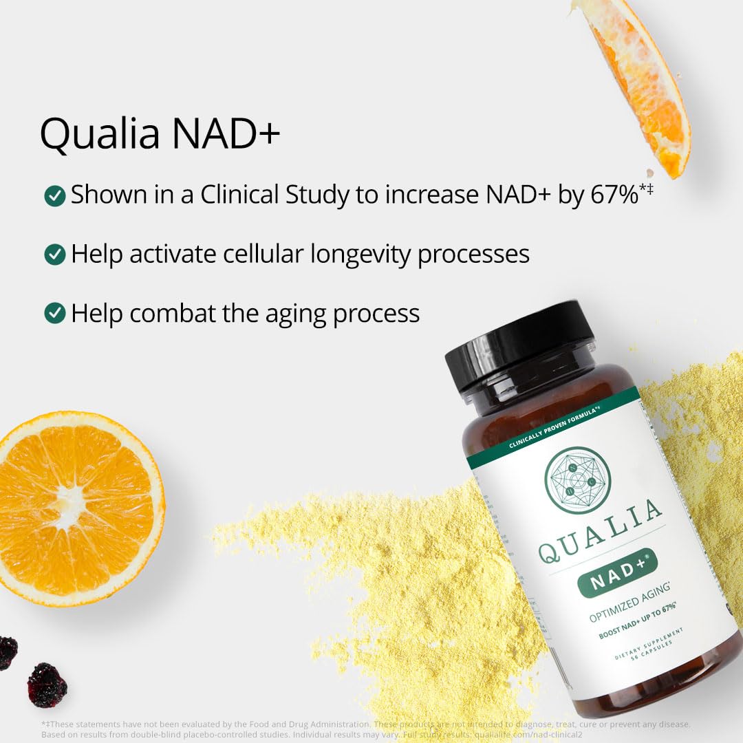 Qualia NAD Supplement — Clinically Proven to Boost NAD+ up to 67%. Optimized Aging, Energy, Focus. Elite Ingredients Nicotinamide Riboside (NIAGEN), Niacin, Niacinamide (1 Month Supply)