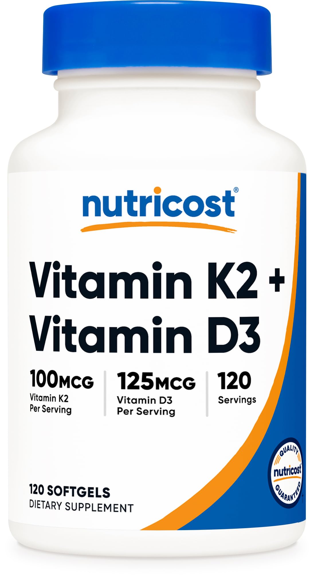 Nutricost Vitamin D3 + K2 (5000 IU D3 / 100mcg MK7), 120 Softgels – Gluten-Free & Non-GMO
