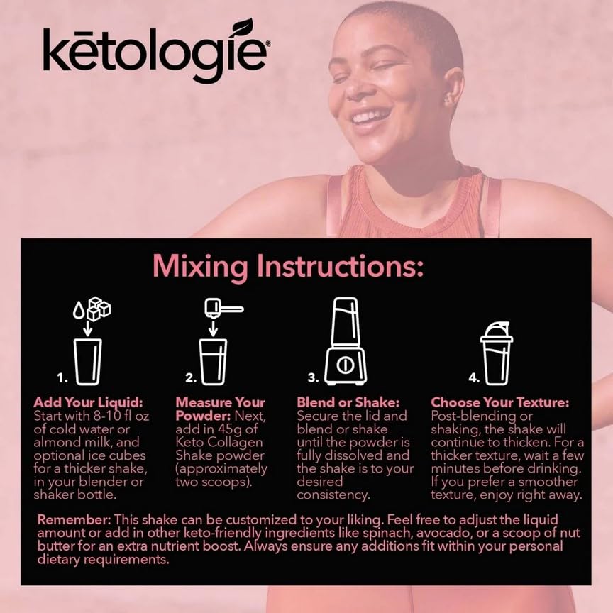 Ketologie Keto Collagen Shake (Strawberry) - with Coconut Oil, Probiotics, Grass Fed Hydrolyze