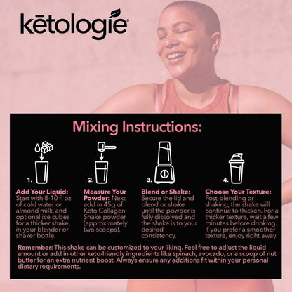 Ketologie Keto Collagen Shake (Strawberry) - with Coconut Oil, Probiotics, Grass Fed Hydrolyze
