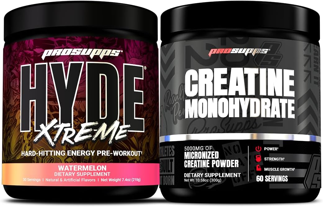 PROSUPPS Hyde Xtreme Hard-Hitting Energy Pre-Workout, Watermelon, and Creatine 300 Bundle