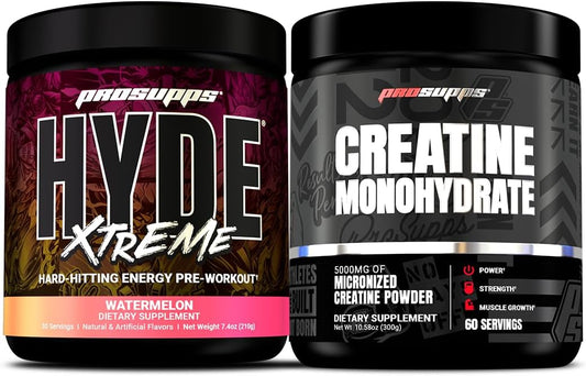 PROSUPPS Hyde Xtreme Hard-Hitting Energy Pre-Workout, Watermelon, and Creatine 300 Bundle