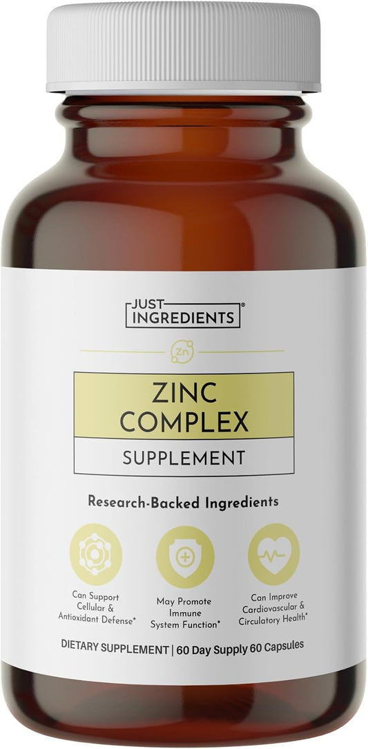 Zinc Complex – Highly Absorbable Supplement with Picolinate & Bisglycinate, Plus Quercetin, Resveratrol, L-Histidine & Copper – Supports Immune Function, Skin, Energy & Cellular Health