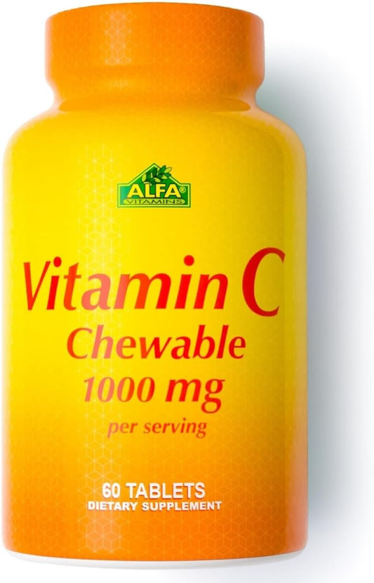 ALFA VITAMINS Vitamin C Chewables Contains 1000mg - Easy to chew Tablets - Super Antioxidant - Immune Booster - 60 Tablets