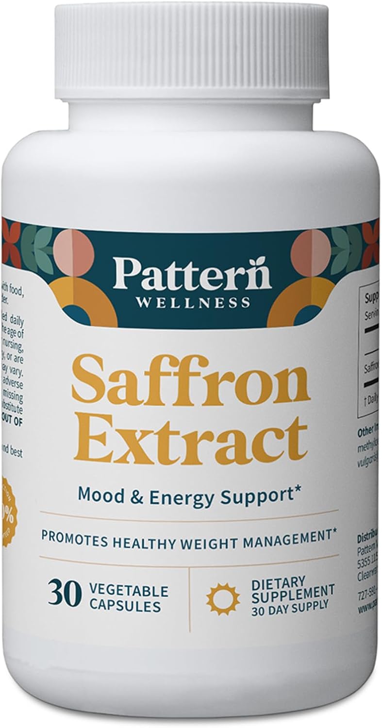 Pattern Wellness Saffron Extract – Mood & Wellness Support – 88.5mg Saffron Supplement – Non-GMO & Gluten-Free – 30 Vegetable Capsule