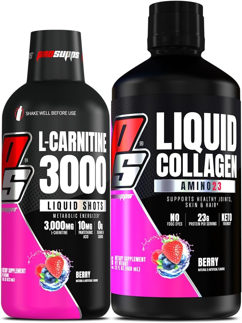 ProSupps L-Carnitine 3000 Stimulant Free Liquid Shots (Berry) Dr. Jekyll Signature Intense Focus, Energy & Pumps Pre-Workout Powder (Strawberry) Bundle