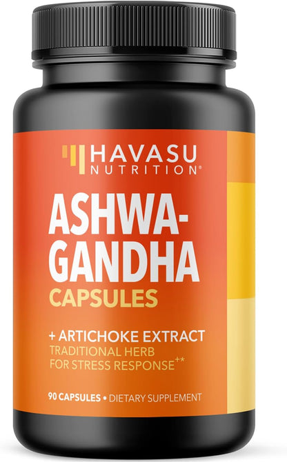 Ashwagandha 1000mg Per Serving with Artichoke Extract, 45 Servings | Ashwagandha Capsules for Stress, Mood and Energy Support, Adaptogenic Herbal Support for Adults, Vegan, Non-GMO, 90 Count