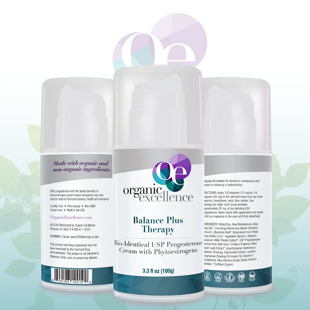 Organic Excellence Balance Plus Therapy Bio-Identical Progesterone Cream with Phytoestrogens - 3 oz