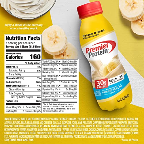 Premier Protein Shake, Bananas & Cream, 30g Protein, 1g Sugar, 24 Vitamins & Minerals