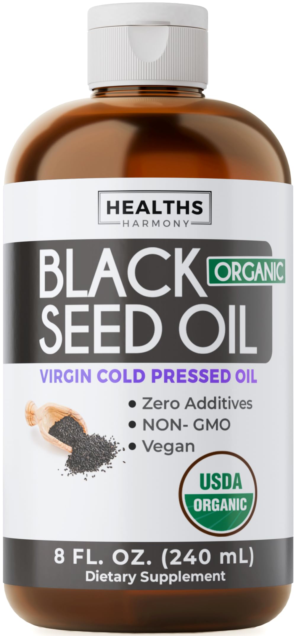 USDA Organic Black Cumin Seed Oil Liquid (8 fl oz) Premium Cold-Pressed Nigella Sativa Producing Pure - Antioxidant Supplement - Vegan, Gluten-Free, & Non-GMO (No Pills or Capsules)