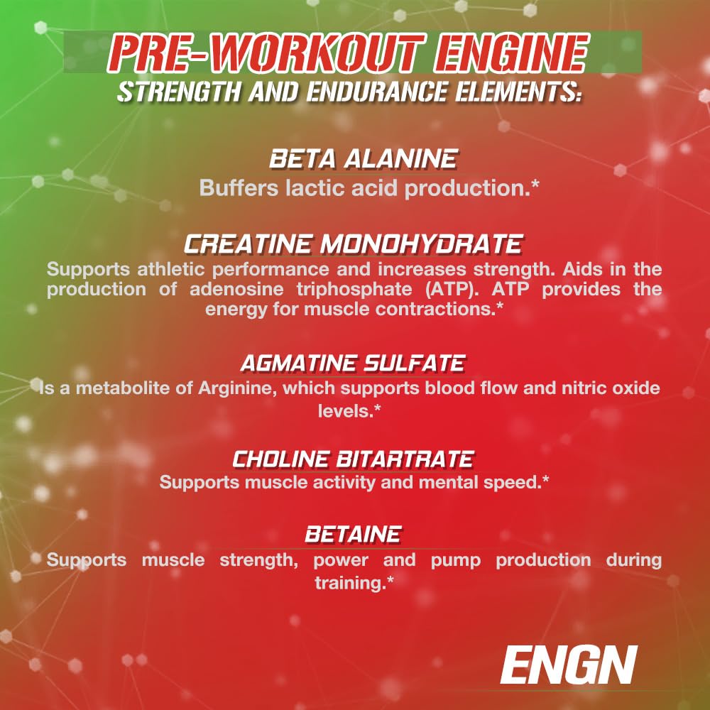 EVL Intense Pre Workout with Creatine - ENGN Energizing Pre Workout for Men Powder Drink for Lasting Energy Focus and Recovery - with Beta Alanine Caffeine and L Theanine - Blue Raz