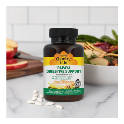 Country Life Papaya Digestive Support, 500 Chewable Wafers | Natural pineapple & papaya Flavor. Assists nutrient absorption, contains papain & protease