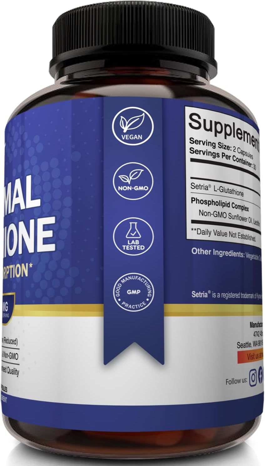 NutriFlair Liposomal Glutathione Supplement 700mg - Setria® Reduced L-Glutathione, 60 Capsules