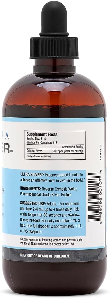 Ultra Silver® Colloidal Silver | 500 PPM, 8 Oz (236mL) | Mineral Supplement | True Colloidal Silver - with Dropper
