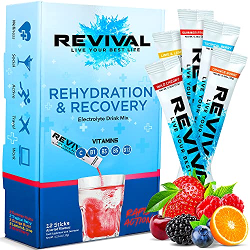 Revival Rapid Rehydration Electrolytes Powder - High Strength Vitamin C, B1, B3, B5, B12